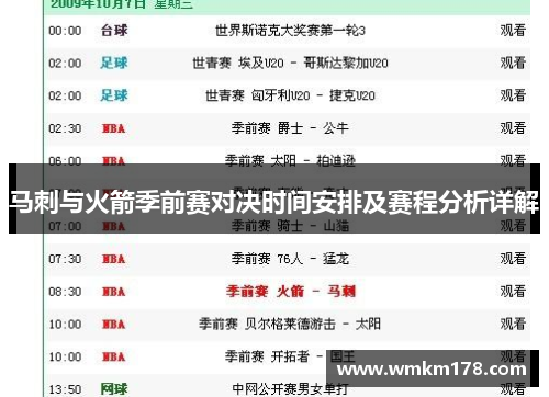 马刺与火箭季前赛对决时间安排及赛程分析详解
